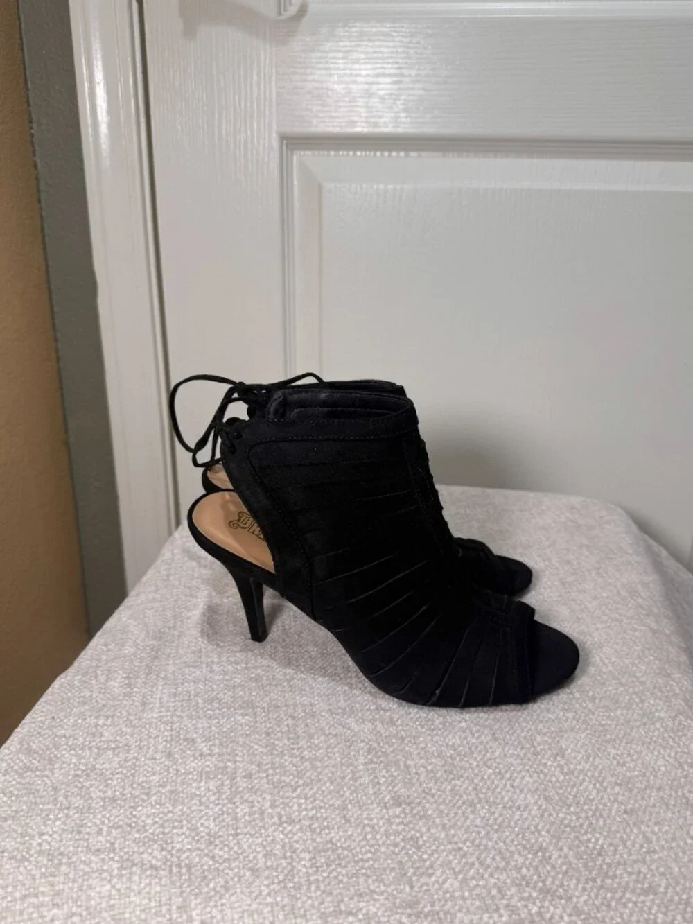 Bootie Stiletto Heels with Open Peep Toe (Women's 9)